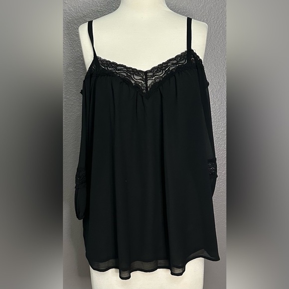 Torrid Elegant Women's Chiffon Black Off-Shoulder 3/4 Sleeve Lace Top Blouse, NW - Picture 5 of 13